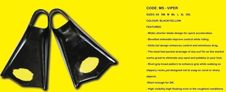 Mike Stewart Viper Bodyboard Fins - Black/ Yellow Dot - Stiff Flex 7 Mike Stewart Viper Bodyboard Fins - Black/ Yellow Dot - Stiff Flex - Image 5