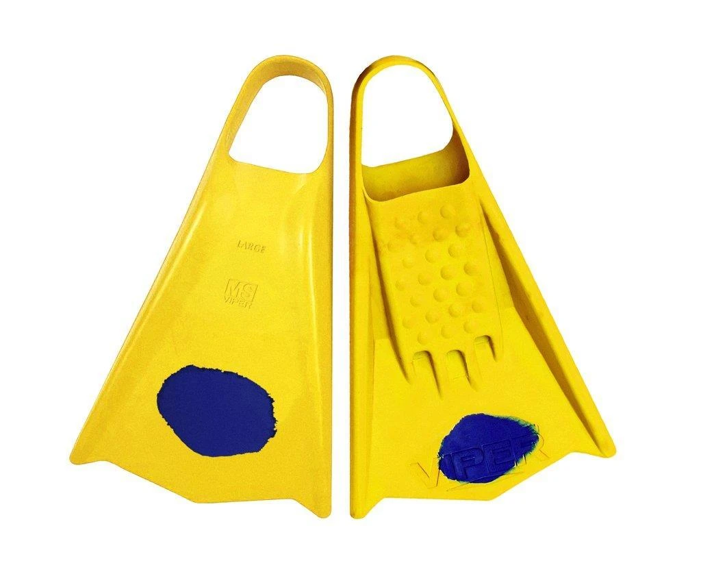 Mike Stewart Viper Bodyboard Fins - Yellow/ Royal Blue Dot - Mid Flex 3 Mike Stewart Viper Bodyboard Fins - Yellow/ Royal Blue Dot - Mid Flex
